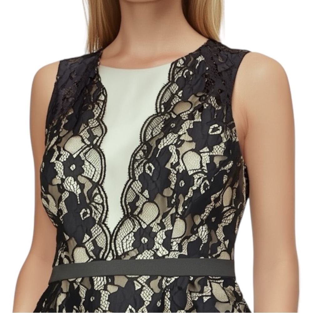 Suzy Shier Black Lace Peplum Sleeveless Top Size Medium - Picture 9 of 9